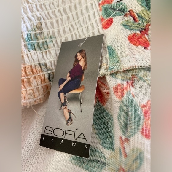 NWT Sofia Jeans by Sofia Vergara tie front peplum top linen blend fruit print M - Picture 11 of 11